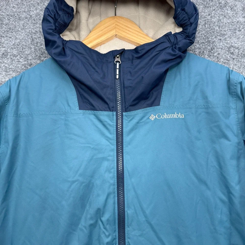 Columbia Omni-Heat Omni-Tech Hooded Jacket Boys XL Blue Waterproof Outdoor